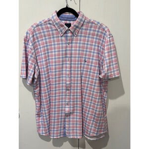 TaylorByrd XL knit blue pink white plaid button front Button down shirt EUC
